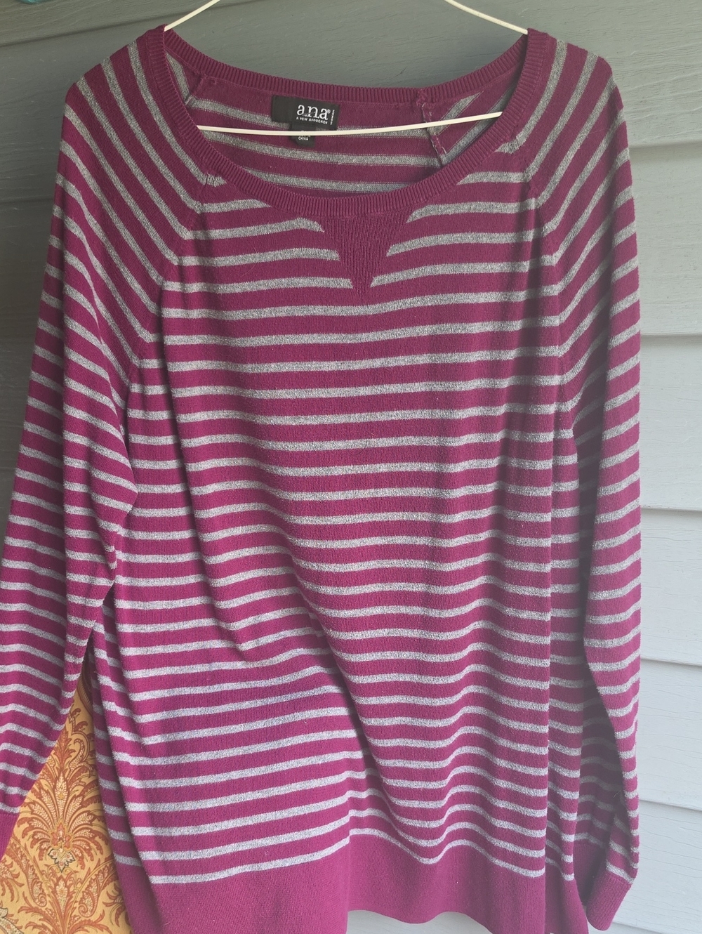 a.n.a Striped Berry and Light Gray Long Sleeve Sweater